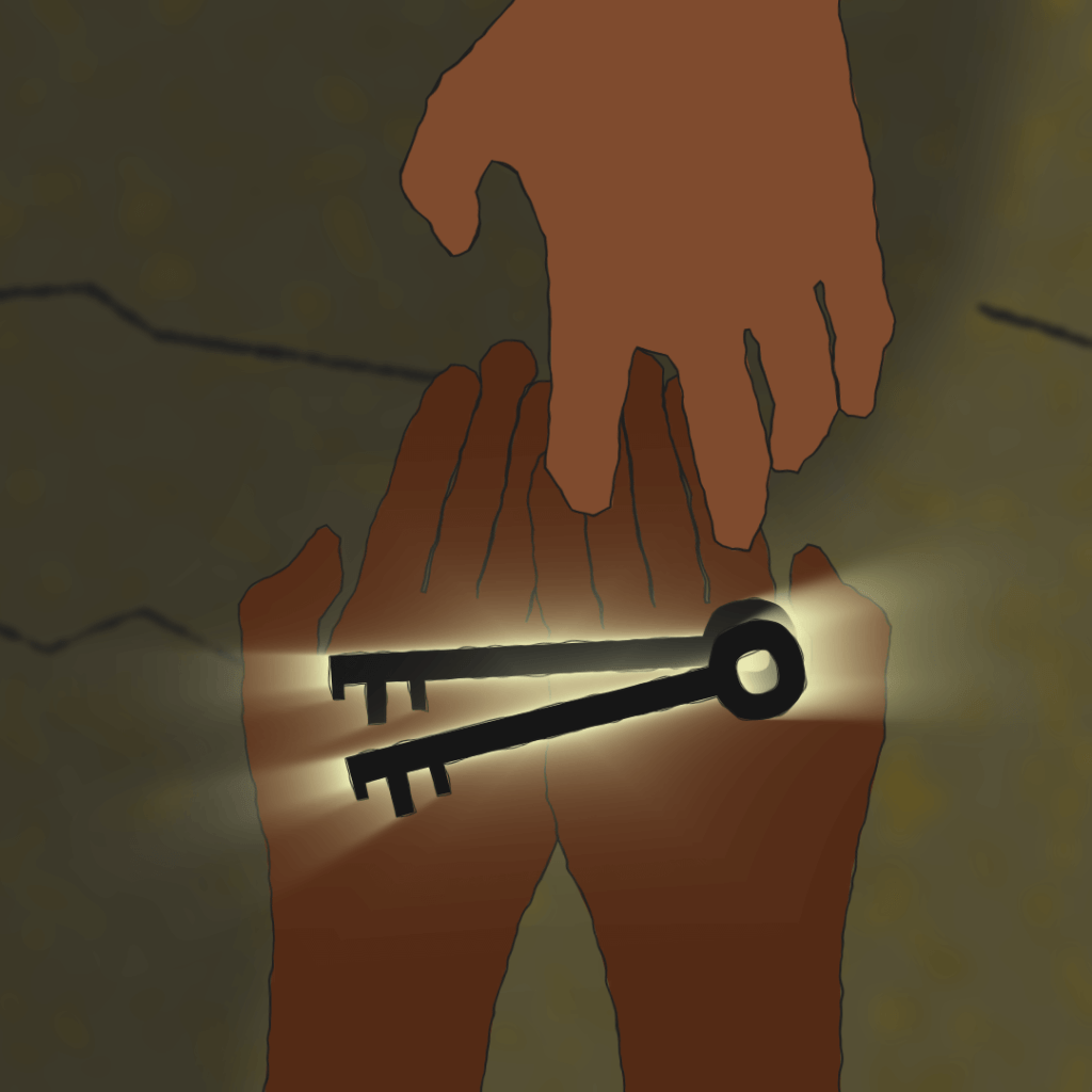 Hands with glowing keys
